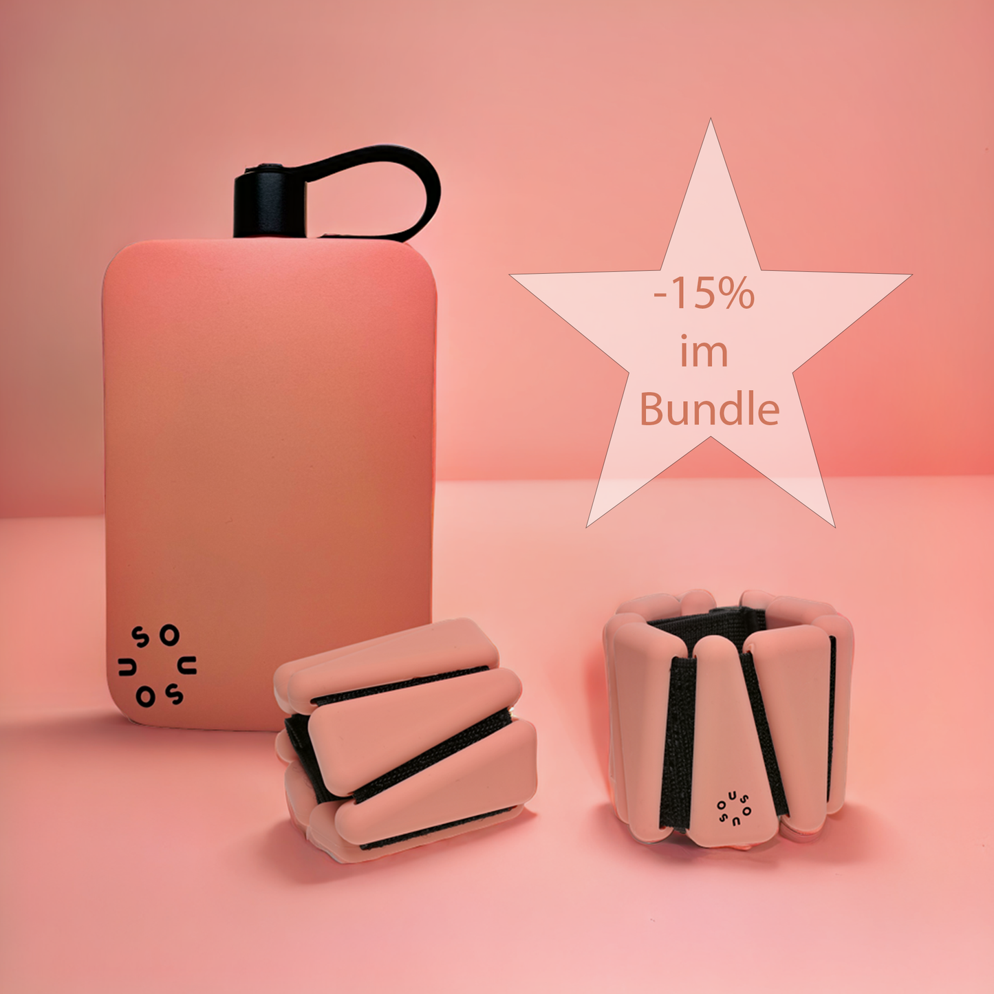 Flache Edelstahl Trinkflasche (480 ml) & Fitness Gewichte für Fuß- und Handgelenke im Set (2 x 0,5kg) blush