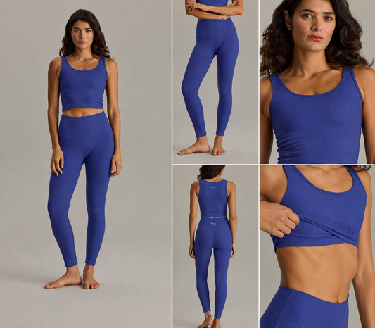 Leggings Cropped Ribbed Blue Depth